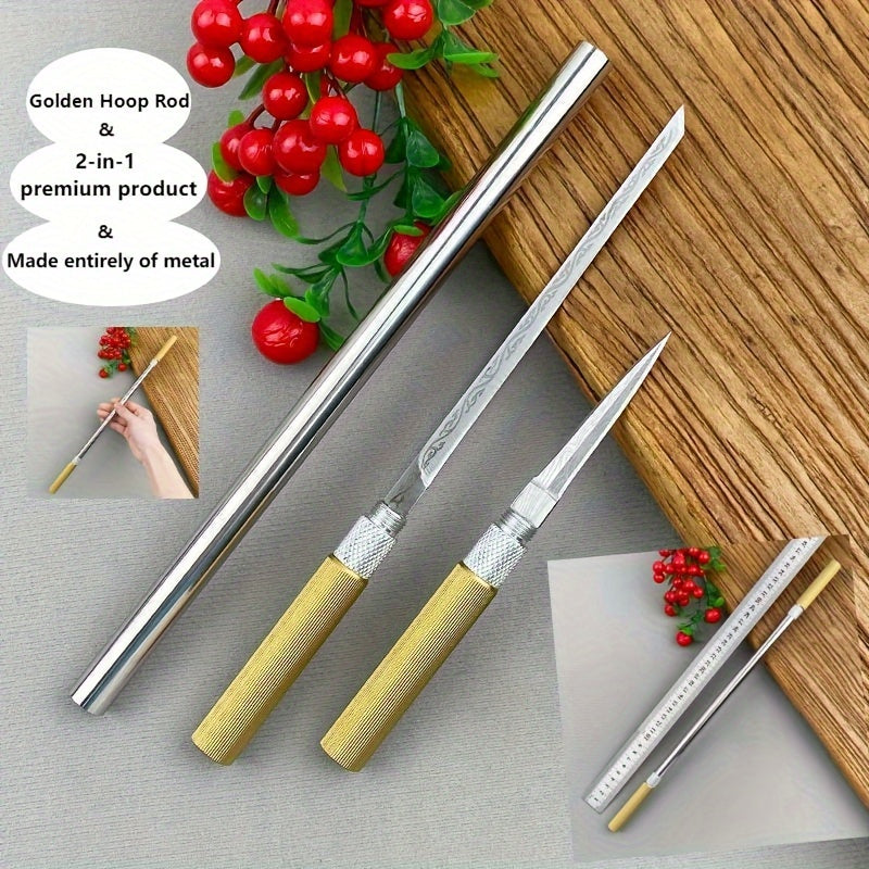 Wukong Stick - All Steel Forged Fruit Knife, Ruyi Golden Hoop Stick, Mini Stainless Steel Meat Eating Knife, Camping Peeling Knife