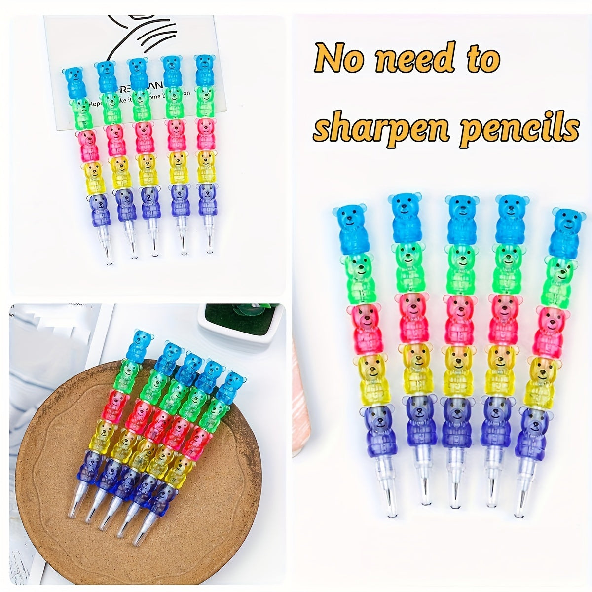 5pcs/10pcs/20pcs Random Creative Bear 5-Section Pencils – Fun Office and School Supplies