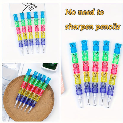 5pcs/10pcs/20pcs Random Creative Bear 5-Section Pencils – Fun Office and School Supplies - Hiccupzz