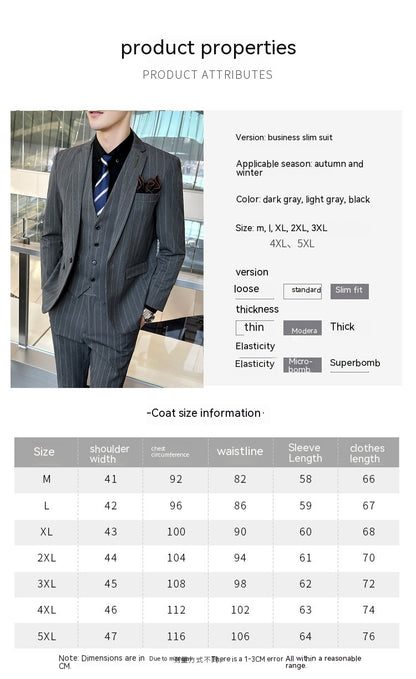 Striped Suit Men's Three-piece Suit - Hiccupzz