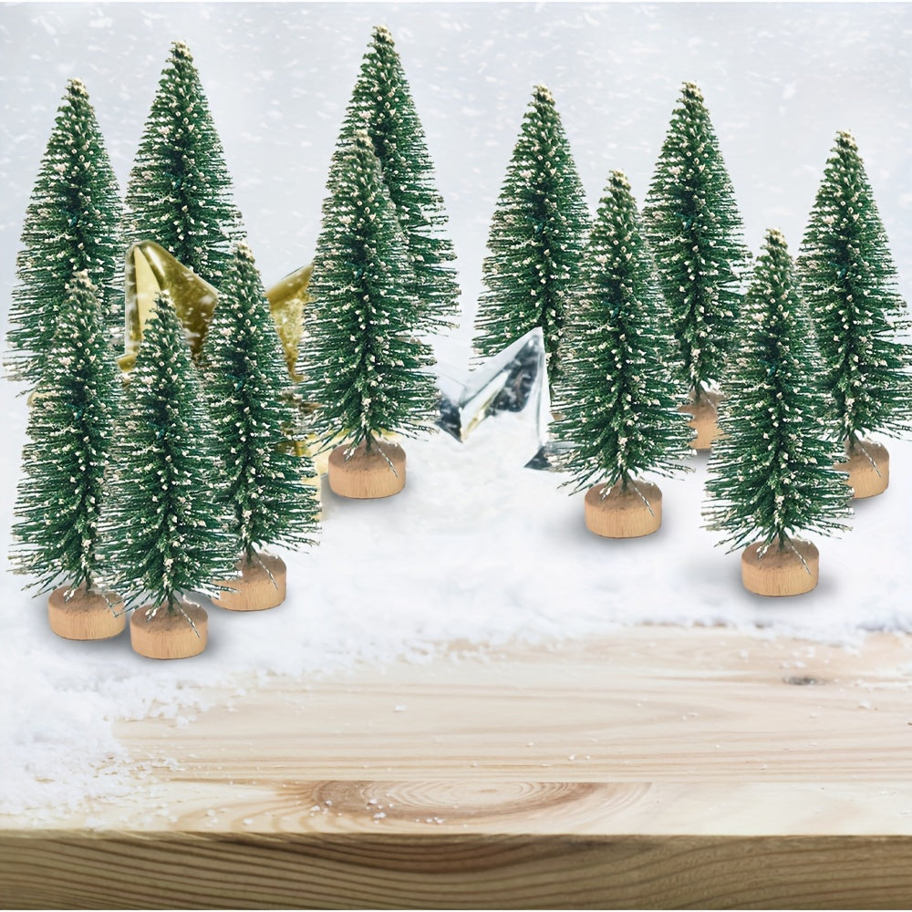 12-Pcs Mini Christmas Tree Set with Snow Sprinkled Effect