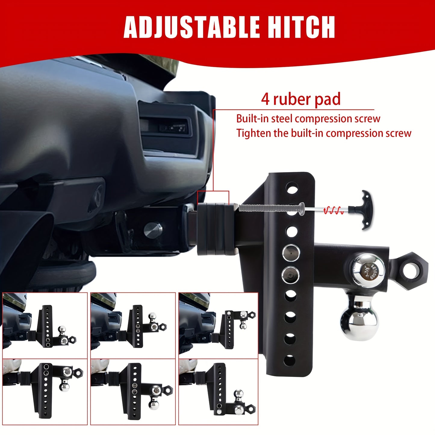 Adjustable Heavy-Duty Trailer Hitch - Tri-Ball Mount with Locks, Pin, & Rotatable Tow Shackle