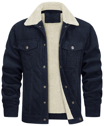 Corduroy Lapel Long Sleeve Plush Jacket Coat - Hiccupzz