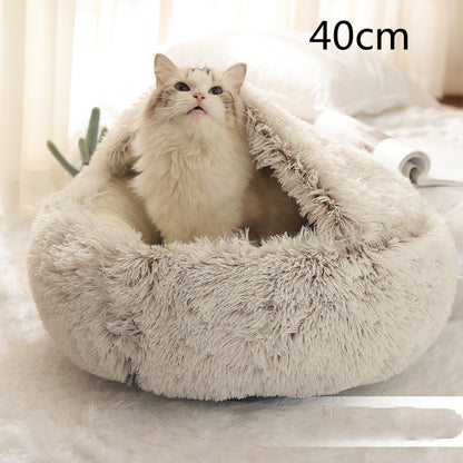 2 In 1 Dog And Cat Bed Pet Winter Bed Round Plush Warm Bed House Soft Long Plush Pets Bed Pet Products - Hiccupzz