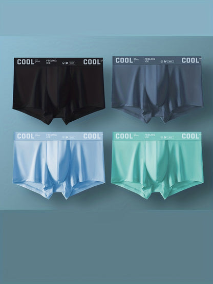 4-Pack Men's Ice Silk Cool Underwear - Breathable Antibacterial Boxer Briefs, Ultra-Thin Soft Elastic Trunks - Hiccupzz