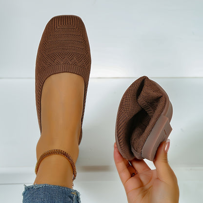 Women's Breathable Square Toe Slip-On Flats, Lightweight & Comfortable Casual Shoes - Hiccupzz