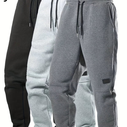3-Pack Men's Solid Color Drawstring Joggers, Casual Sport Pants with Pockets - Hiccupzz