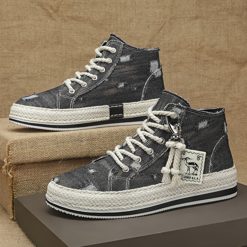 Breathable High Top Denim Skate Shoes for Men