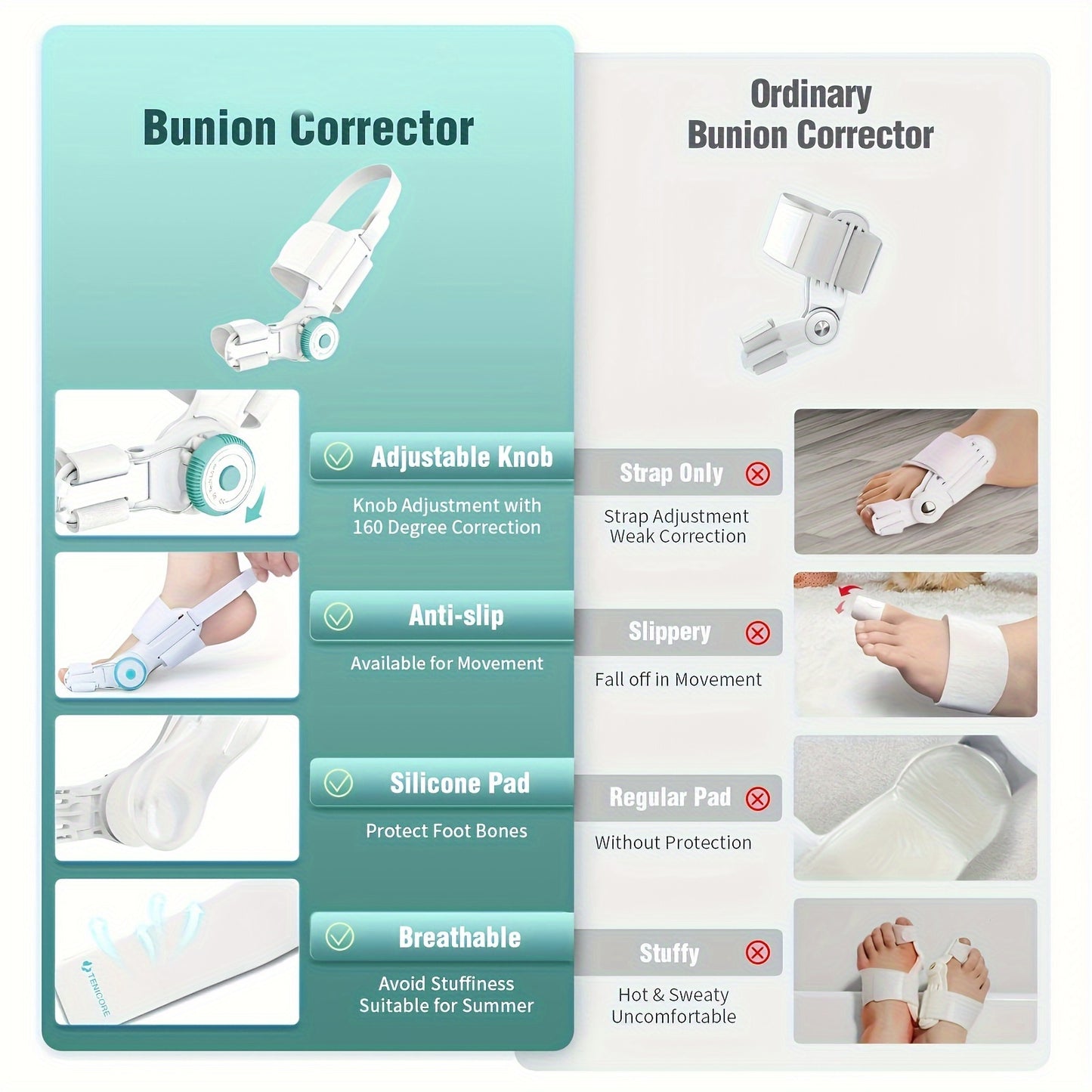 1 Pc Adjustable Bunion Corrector with Anti-Slip Heel Strap