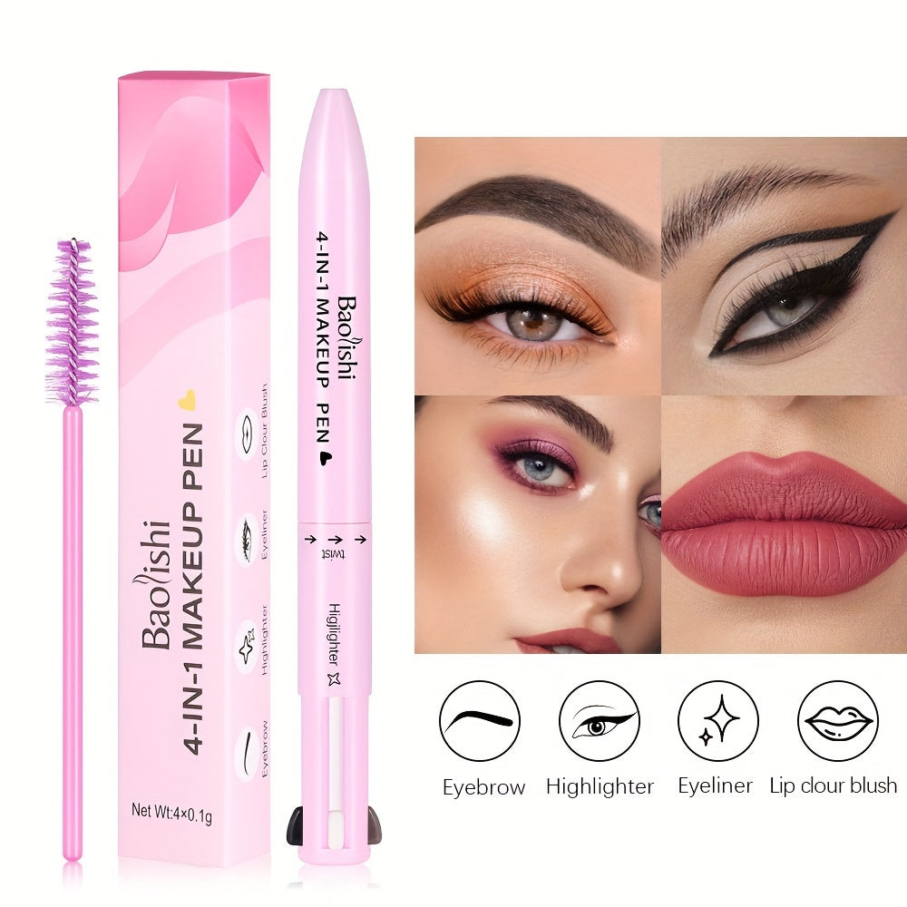 4-in-1 Makeup Pen - Highlighter, Lip Liner & Eyeliner in Matte Finish for All Skin Types - Brown/Red/Black Shades