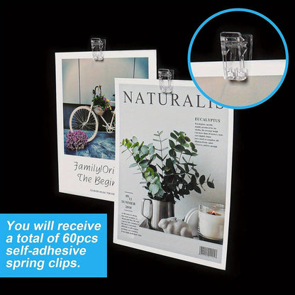 1/10/20/50 Pcs Self-Adhesive Clips: Plastic Spring Clips for Hanging Tapestries, Posters, Photos, and Flags in Home or Office - Hiccupzz