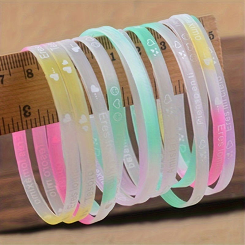 1/2/10 Pcs Glow-in-the-Dark Silicone Bracelets: Adjustable 3mm Wide Party Favors for Birthday, Graduation, Halloween, and Christmas - Hiccupzz