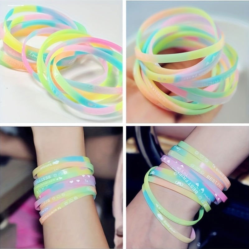 1/2/10 Pcs Glow-in-the-Dark Silicone Bracelets: Adjustable 3mm Wide Party Favors for Birthday, Graduation, Halloween, and Christmas - Hiccupzz
