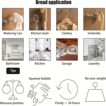 1/4/10/20 Pcs Adhesive Wall Hooks: No-Drill, Easy Install, Stylish Plastic Rings for Kitchen and Bathroom Organization - Hiccupzz