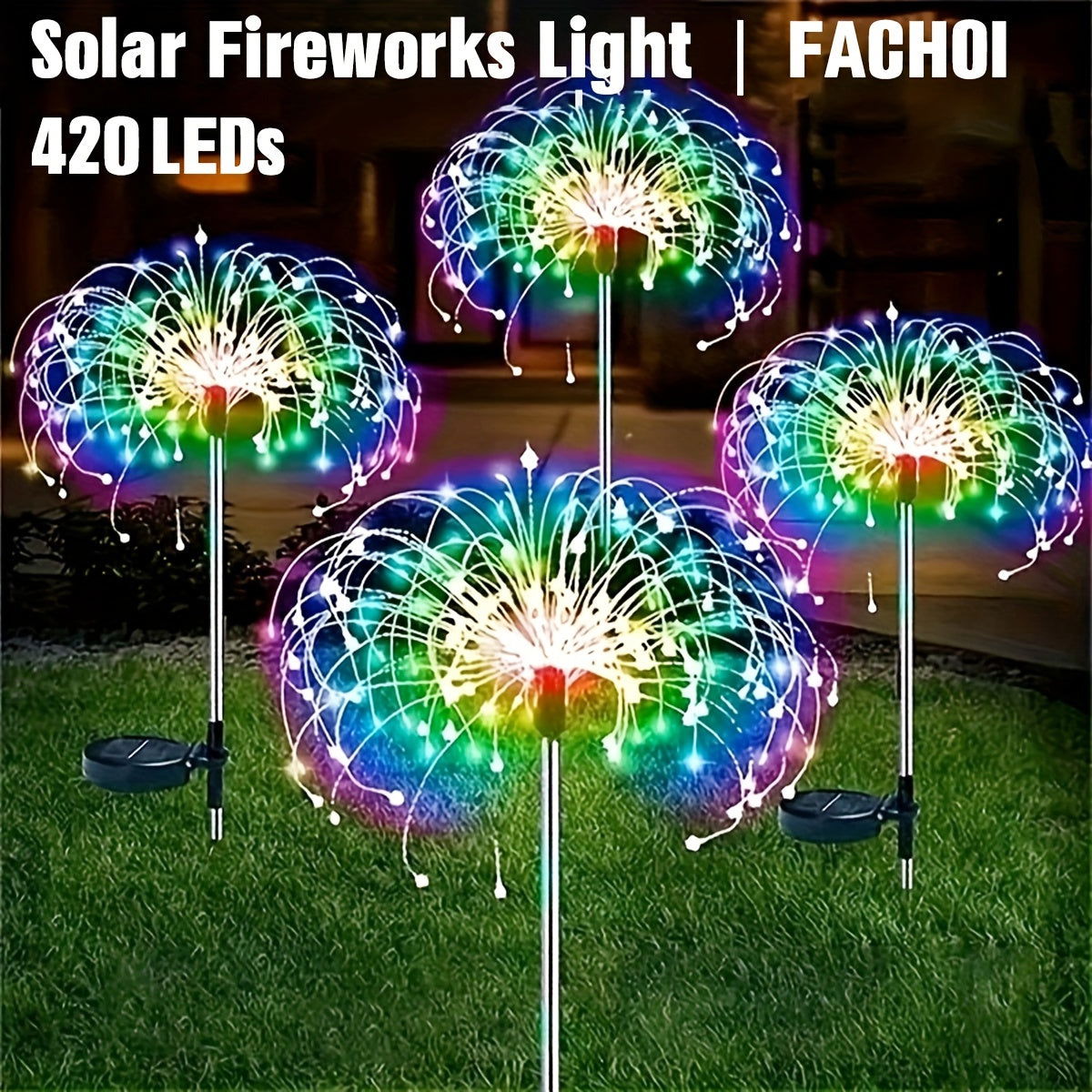 1-Pack Solar Firework Lights, 200/150/90/60 LEDs, 8 Modes - Hiccupzz