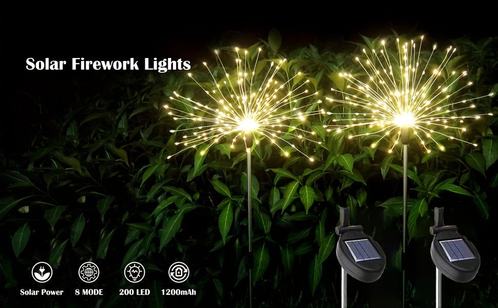 1-Pack Solar Firework Lights, 200/150/90/60 LEDs, 8 Modes - Hiccupzz