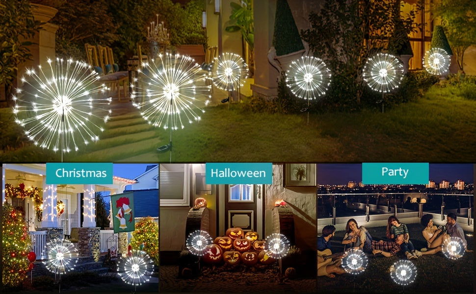 1-Pack Solar Firework Lights, 200/150/90/60 LEDs, 8 Modes - Hiccupzz