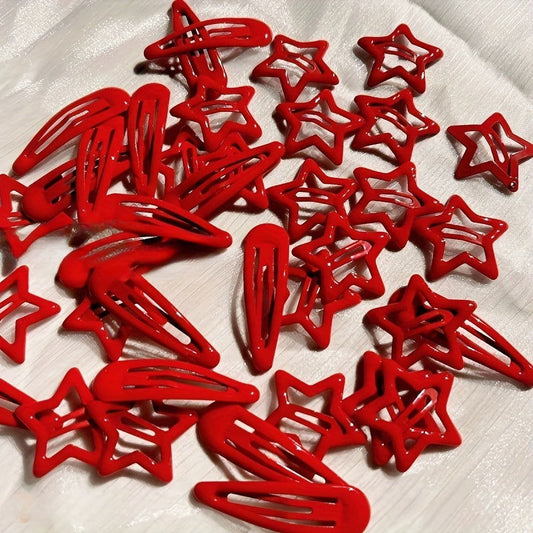 10/20 Pcs Red Hair Clips: Cute Heart Mini Side Clips and Bangs Clips for New Year and Christmas - Hiccupzz