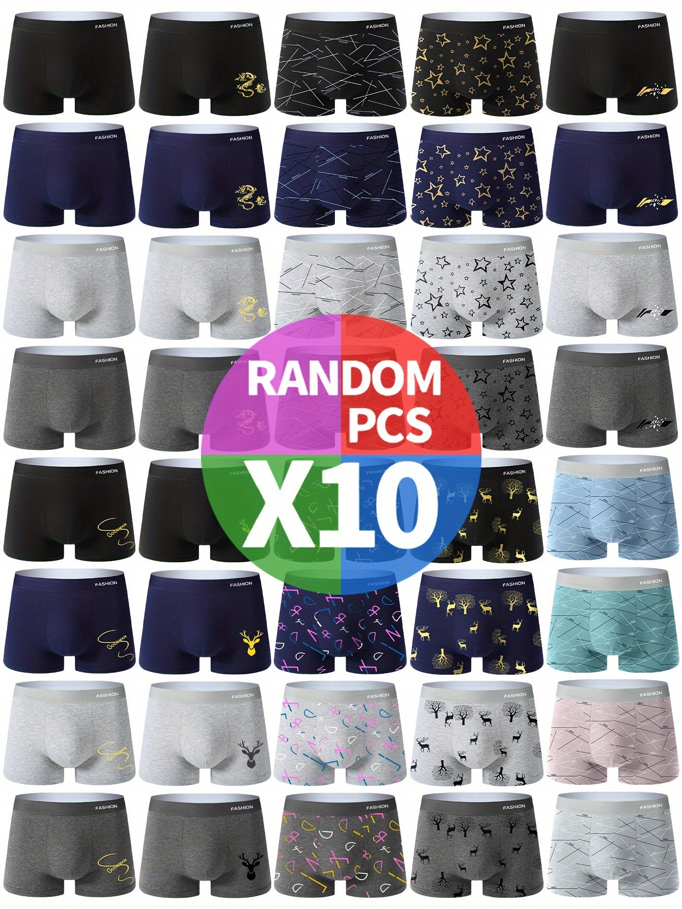 10-Pack Men's Antibacterial Boxer Briefs - Breathable Sports Shorts for Casual Comfort - Hiccupzz