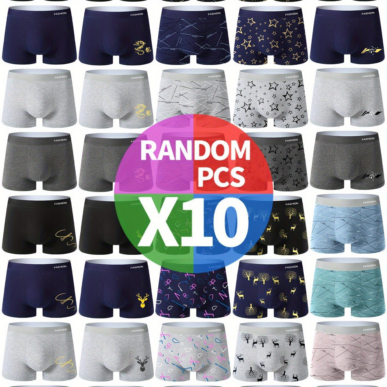 10-Pack Men's Antibacterial Boxer Briefs - Breathable Sports Shorts for Casual Comfort - Hiccupzz
