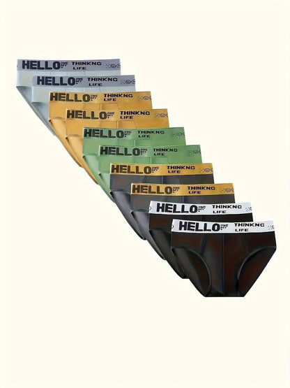 10-Pack Men's 'HELLO' Print Summer Briefs - Comfortable Bikini Underwear - Hiccupzz