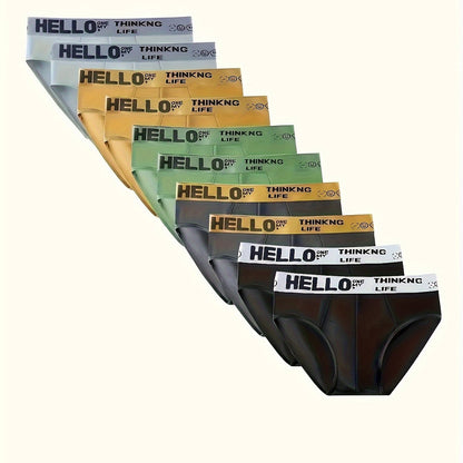 10-Pack Men's 'HELLO' Print Summer Briefs - Comfortable Bikini Underwear - Hiccupzz