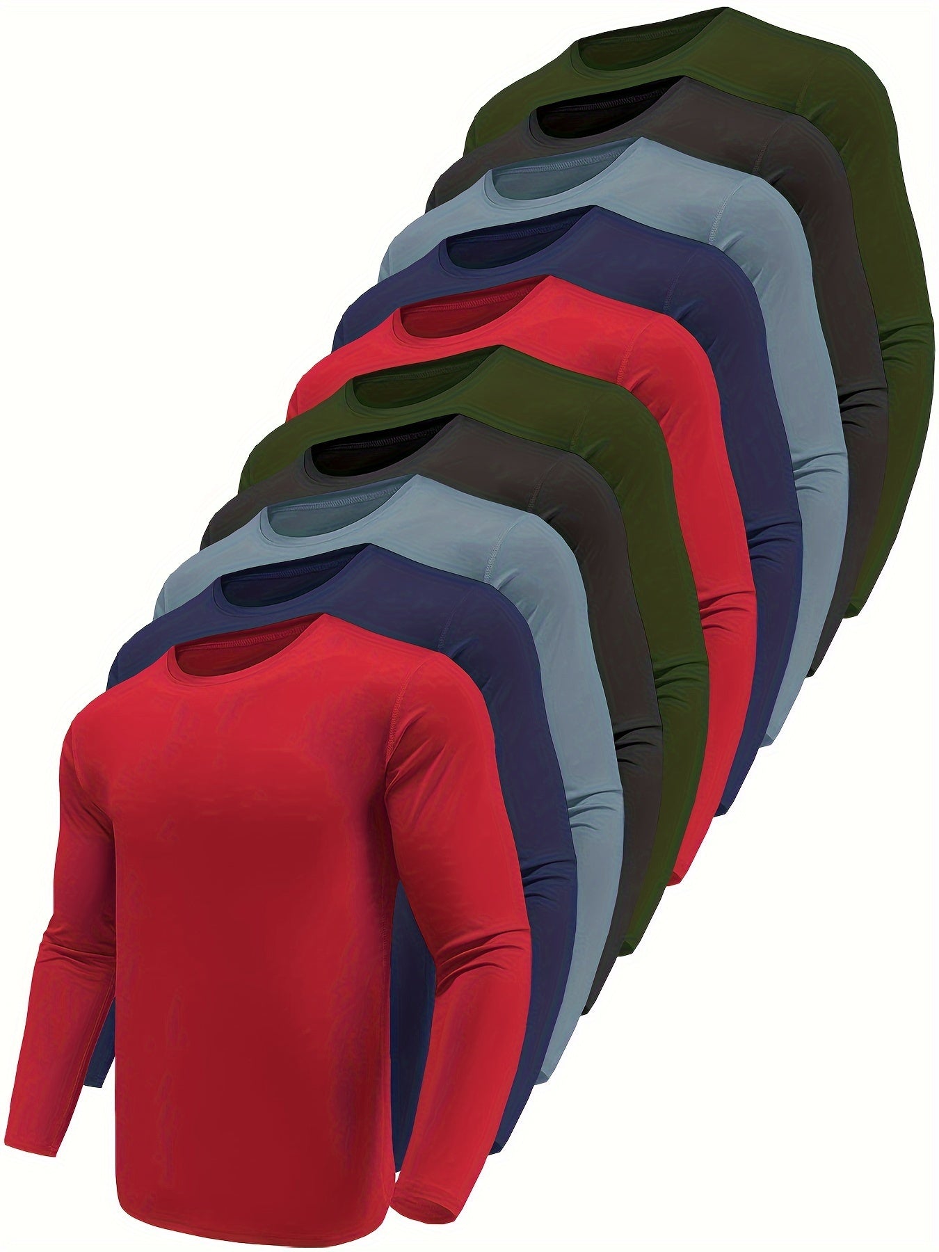10-Pack Men's Quick-Dry Long Sleeve T-Shirts - Moisture-Wicking Casual Workout Performance Tees - Hiccupzz