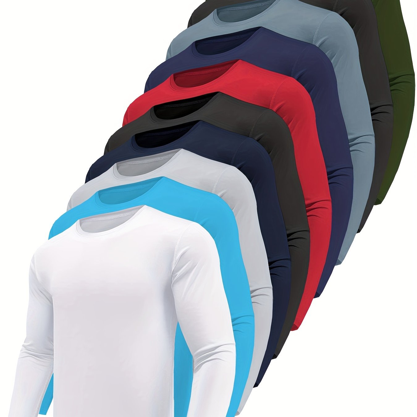 10-Pack Men's Quick-Dry Long Sleeve T-Shirts - Moisture-Wicking Casual Workout Performance Tees - Hiccupzz