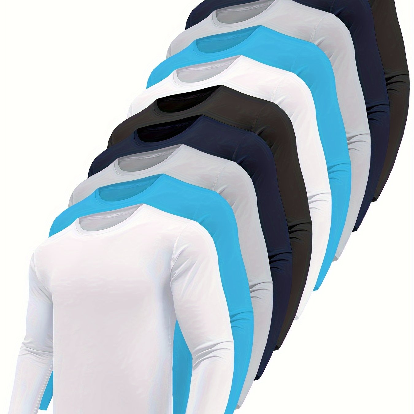 10-Pack Men's Quick-Dry Long Sleeve T-Shirts - Moisture-Wicking Casual Workout Performance Tees - Hiccupzz