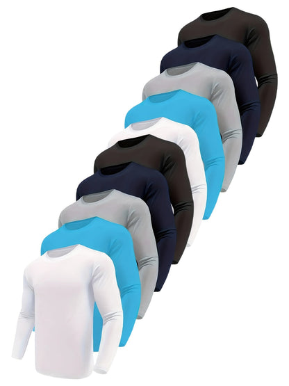10-Pack Men's Quick-Dry Long Sleeve T-Shirts - Moisture-Wicking, Casual Workout and Leisure Tops - Hiccupzz