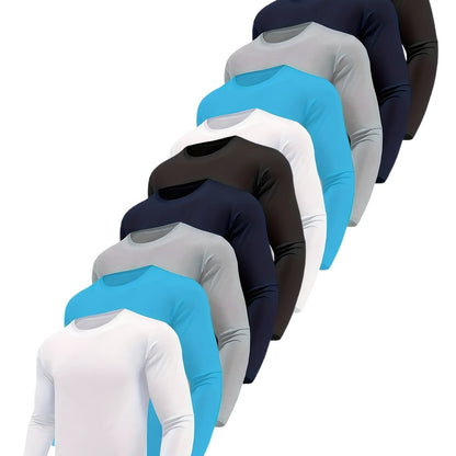 10-Pack Men's Quick-Dry Long Sleeve T-Shirts - Moisture-Wicking, Casual Workout and Leisure Tops - Hiccupzz