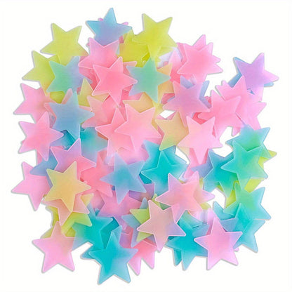 100-Pcs Plastic Glow Stars Set: Fluorescent Night Sky Decals for Bedroom Ceiling and Wall Decor - Hiccupzz