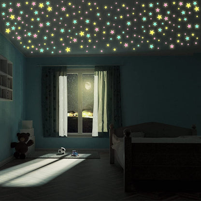 100-Pcs Plastic Glow Stars Set: Fluorescent Night Sky Decals for Bedroom Ceiling and Wall Decor - Hiccupzz