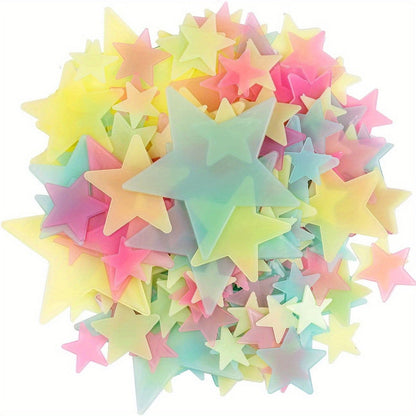 100-Pcs Plastic Glow Stars Set: Fluorescent Night Sky Decals for Bedroom Ceiling and Wall Decor - Hiccupzz
