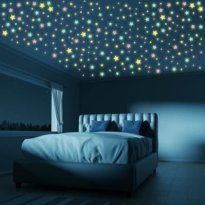100-Pcs Plastic Glow Stars Set: Fluorescent Night Sky Decals for Bedroom Ceiling and Wall Decor - Hiccupzz