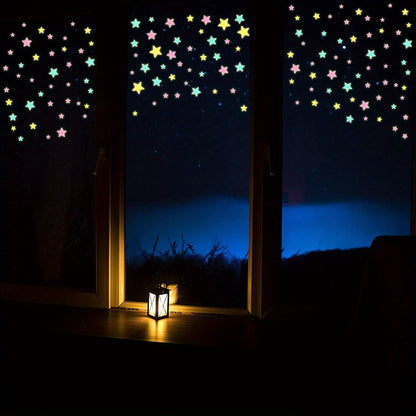 100-Pcs Plastic Glow Stars Set: Fluorescent Night Sky Decals for Bedroom Ceiling and Wall Decor - Hiccupzz