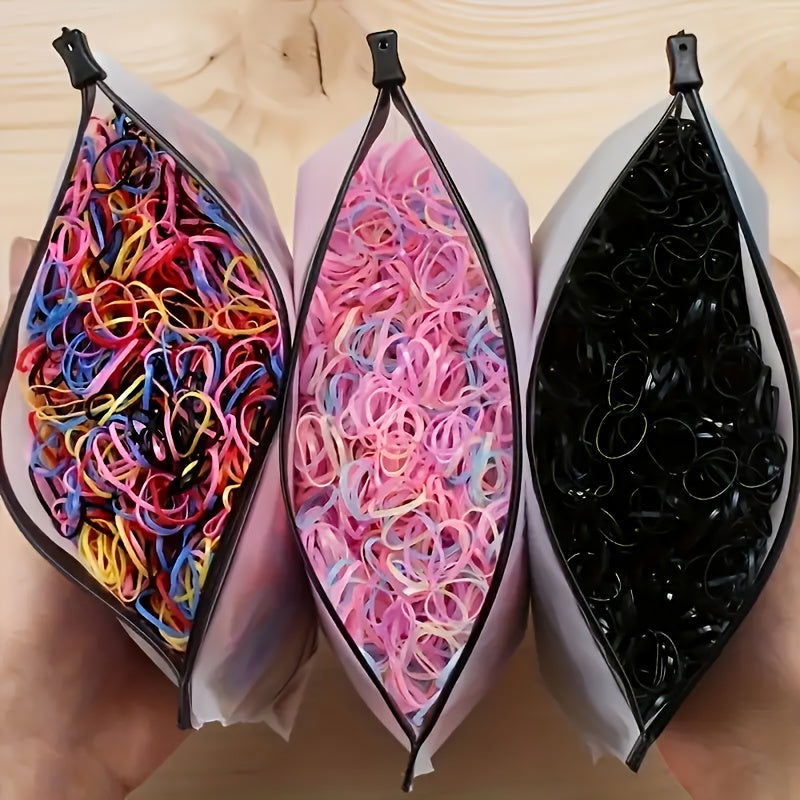 1000/2000 Pcs Candy-Colored Elastic Hair Bands Set : High-Elasticity Mini Rubber Bands with Storage Bag - Non-Electric, Suitable for Ages 14+ - Hiccupzz