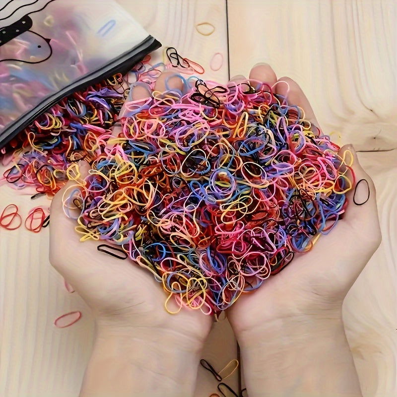 1000/2000 Pcs Candy-Colored Elastic Hair Bands Set : High-Elasticity Mini Rubber Bands with Storage Bag - Non-Electric, Suitable for Ages 14+ - Hiccupzz