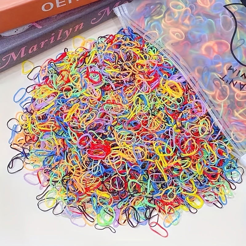 1000/2000 Pcs Candy-Colored Elastic Hair Bands Set : High-Elasticity Mini Rubber Bands with Storage Bag - Non-Electric, Suitable for Ages 14+ - Hiccupzz