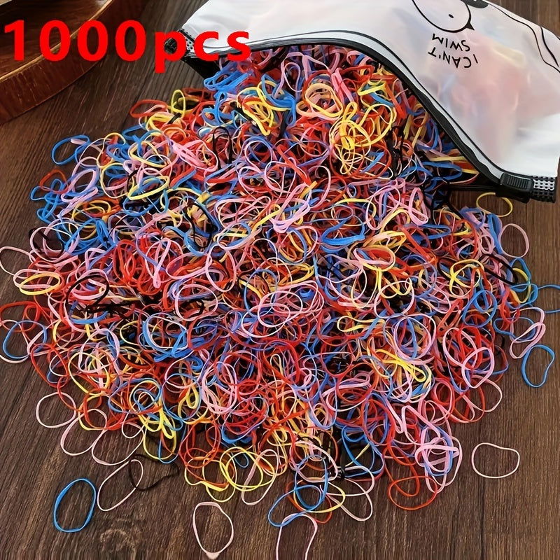 1000/2000 Pcs Candy-Colored Elastic Hair Bands Set : High-Elasticity Mini Rubber Bands with Storage Bag - Non-Electric, Suitable for Ages 14+ - Hiccupzz