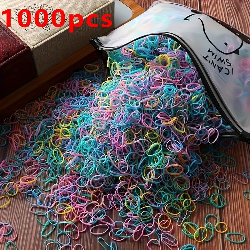 1000/2000 Pcs Candy-Colored Elastic Hair Bands Set : High-Elasticity Mini Rubber Bands with Storage Bag - Non-Electric, Suitable for Ages 14+ - Hiccupzz