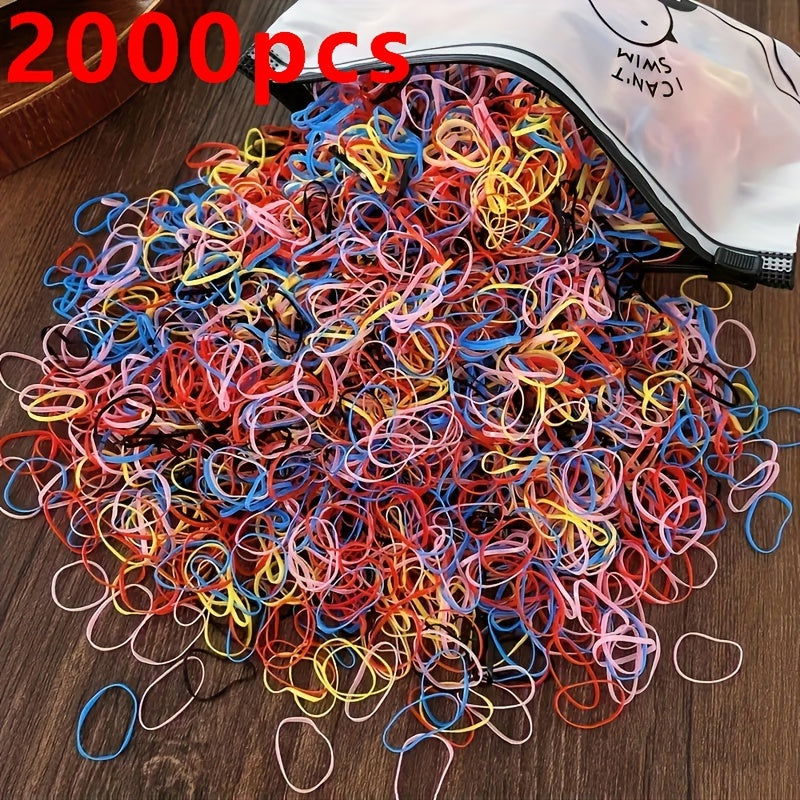 1000/2000 Pcs Candy-Colored Elastic Hair Bands Set : High-Elasticity Mini Rubber Bands with Storage Bag - Non-Electric, Suitable for Ages 14+ - Hiccupzz