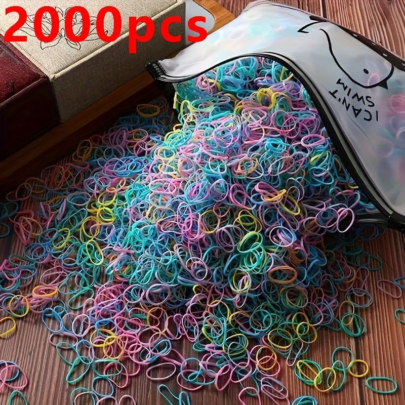 1000/2000 Pcs Candy-Colored Elastic Hair Bands Set : High-Elasticity Mini Rubber Bands with Storage Bag - Non-Electric, Suitable for Ages 14+ - Hiccupzz
