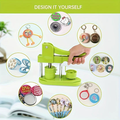 100 Pcs DIY Button Maker Machine with Parts – Badge Punch Press, Options for 25mm, 32mm, 58mm, Includes Circle Cutter and Magic Book - Hiccupzz