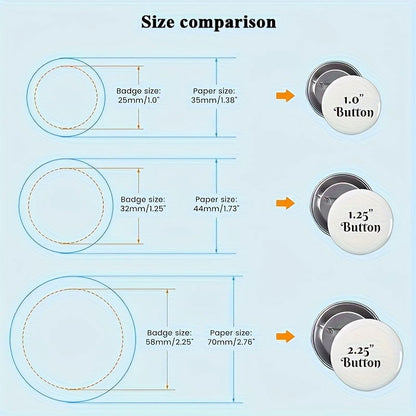 100 Pcs DIY Button Maker Machine with Parts – Badge Punch Press, Options for 25mm, 32mm, 58mm, Includes Circle Cutter and Magic Book - Hiccupzz