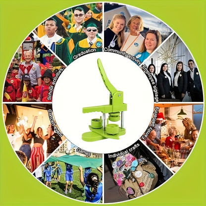 100 Pcs DIY Button Maker Machine with Parts – Badge Punch Press, Options for 25mm, 32mm, 58mm, Includes Circle Cutter and Magic Book - Hiccupzz