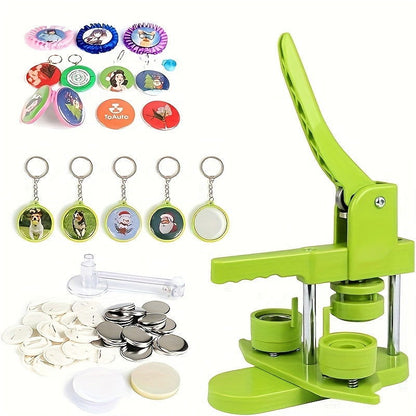 100 Pcs DIY Button Maker Machine with Parts – Badge Punch Press, Options for 25mm, 32mm, 58mm, Includes Circle Cutter and Magic Book - Hiccupzz