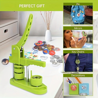 100 Pcs DIY Button Maker Machine with Parts – Badge Punch Press, Options for 25mm, 32mm, 58mm, Includes Circle Cutter and Magic Book - Hiccupzz