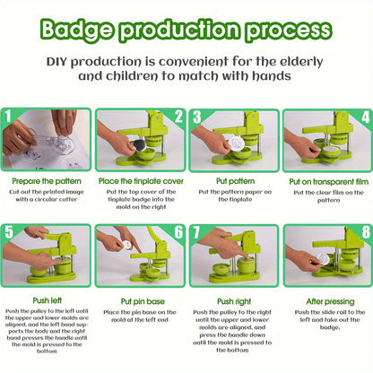 100 Pcs DIY Button Maker Machine with Parts – Badge Punch Press, Options for 25mm, 32mm, 58mm, Includes Circle Cutter and Magic Book - Hiccupzz