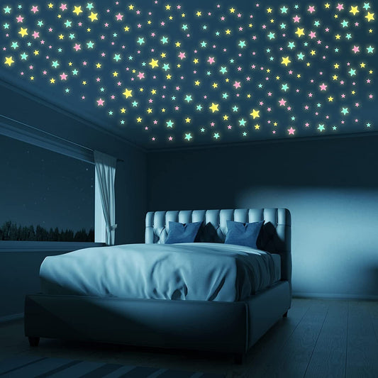 100 Pcs Fluorescent Glow-in-the-Dark Star Stickers: Transform Your Bedroom into a Twinkling Night Sky - Hiccupzz